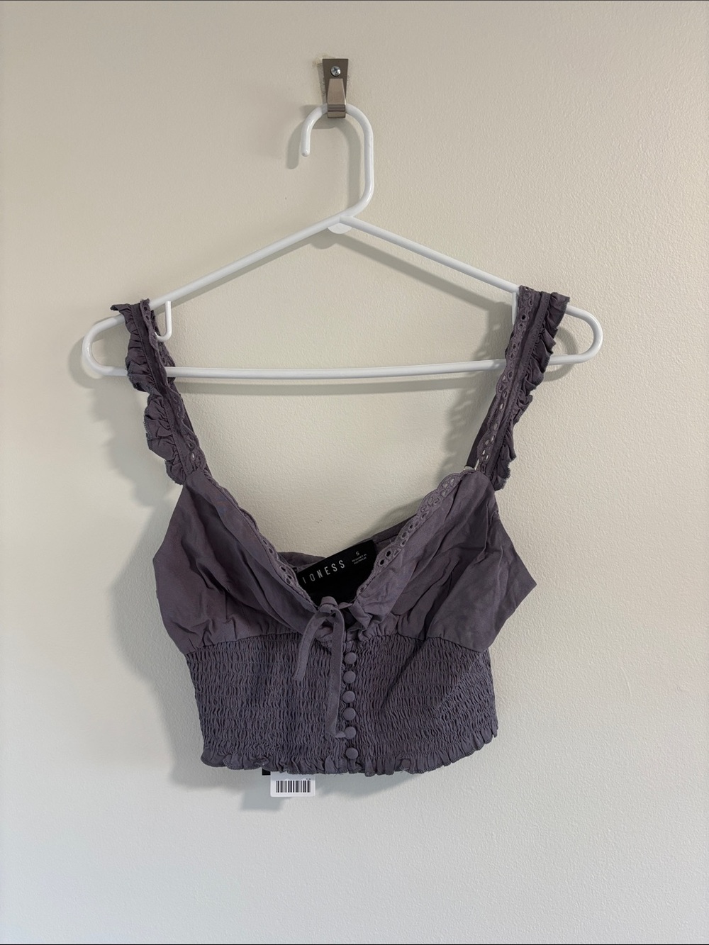 Lioness Dusty Lavender Ruffled Smocked Crop Top Size S